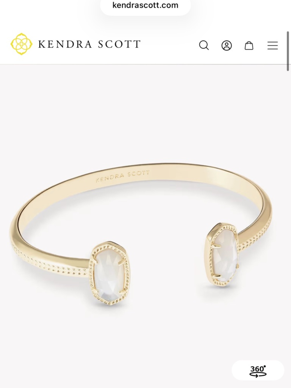 NWT Kendra Scott Gold Open Cuff Bracelet with White Stone Accents